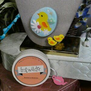 Erstwilder Easter Baby Bloomer Brooch with Matching Chick Earrings w/ Box
